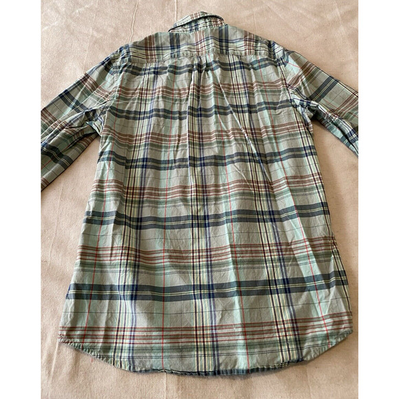 Gap Shirt Mens Size Medium Slim Fit Button Up Collared Green Plaid Casual Shirt - Picture 3 of 13